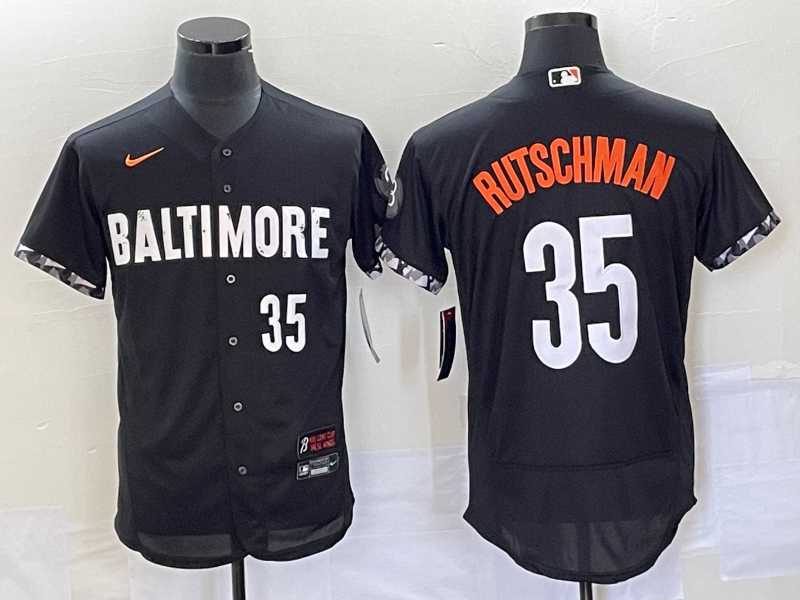 Men%27s Baltimore Orioles #35 Adley Rutschman Number Black 2023 City Connect Flex Base Jersey
